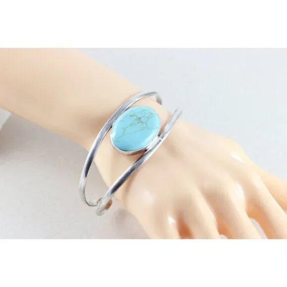 Sterling Silver Turquoise Cuff Adjustable Bracelet - Picture 3 of 6